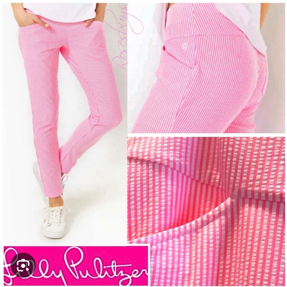 Lilly Pulitzer Pink Seersucker Stripe Slim Pants